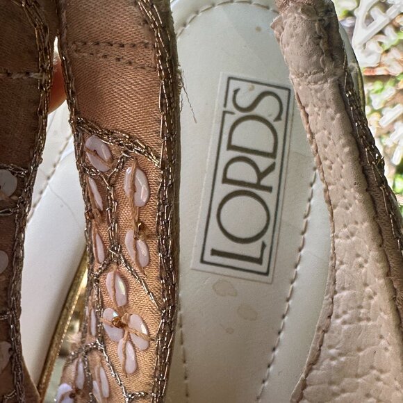 Sz 6 Hand-dyed Ecru Ballet Satin Flower Sequinned Sling-back 3" Heels - Picture 8 of 13